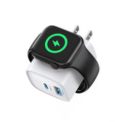 TOPADRE vista frontal del cargador blanco con puerto USB-C y zona magnética, ahorro de espacio