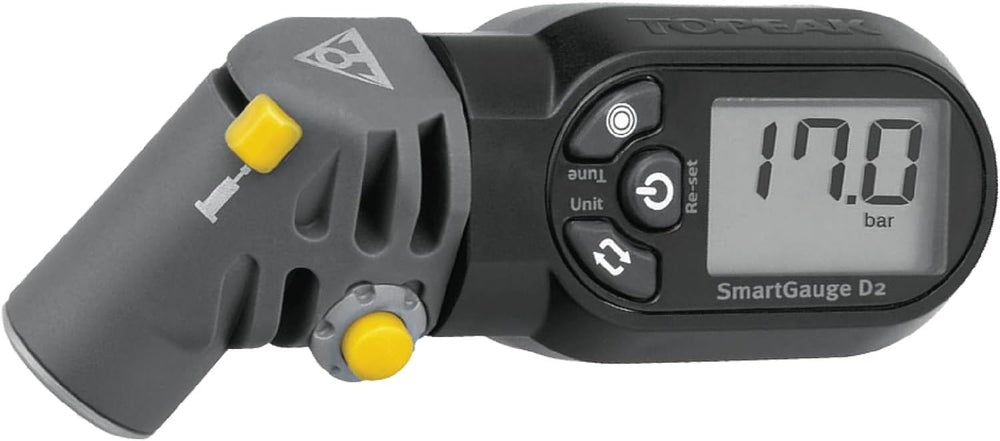 Topeak SmartGauge D2 frontal mostrando diseño compacto y fácil transporte