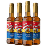 Torani frente pack de cuatro botellas mostrando presentación y tamaño