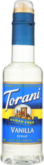 Torani vainilla pack 4 vista frontal con etiquetas claras y beneficio de sabor consistente