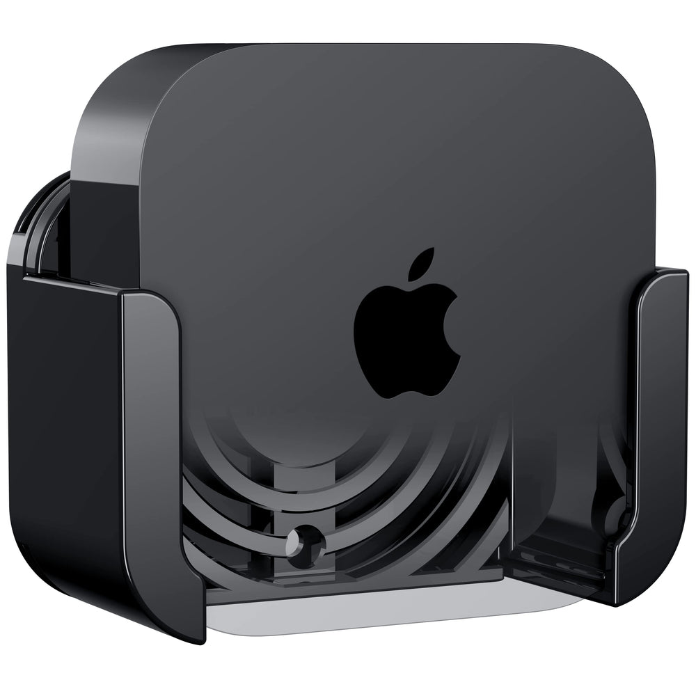 TotalMount mostrando Apple TV montado al televisor con apariencia ordenada y ahorro espacio