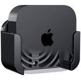 TotalMount mostrando Apple TV montado al televisor con apariencia ordenada y ahorro espacio