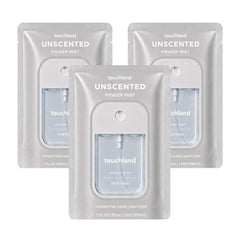 Touchland frontal mostrando pack de 3 envases travel, higiene portátil