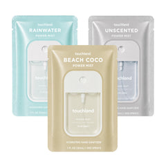 Touchland vista frontal del set Dye Free Trio mostrando los tres sprays por su conveniencia