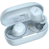 TOZO A1 frontal del empaque mostrando auriculares compactos y diseño ligero