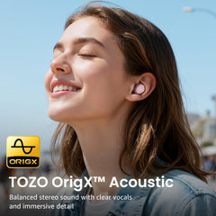 TOZO A1 primer plano del auricular mostrando diseño ergonómico cómodo