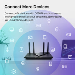 TP-Link Archer AX21 en salón con múltiples dispositivos conectados y streaming fluido