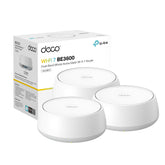 TP-Link Deco 7 BE23 frontal del kit 3 mostrando diseño compacto y cobertura