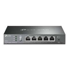 TP-Link ER605 V2 vista frontal mostrando indicadores LED y diseño compacto, rápida identificación