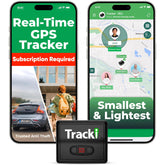 Tracki vista frontal del dispositivo mostrando tamaño compacto y fácil montaje
