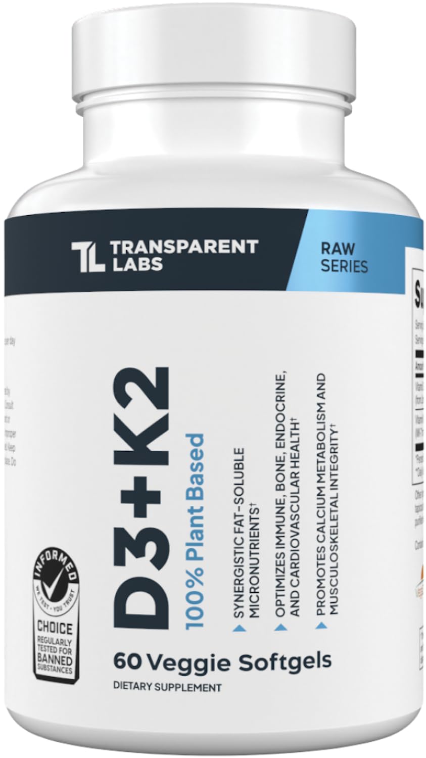 Transparent Labs envase frontal mostrando suplemento D3 K2 y potencia
