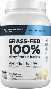 Transparent Labs envase frontal French Vanilla mostrando beneficio proteína limpia