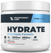 Transparent Labs envase frontal mostrando el diseño y beneficio de hidratación rápida