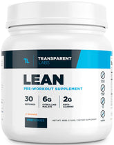 Producto Transparent Labs Lean Pre-Workout frontal mostrando envase naranja y beneficios