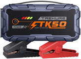 TREKURE vista frontal del arrancador mostrando pantalla y diseño portátil, ideal para emergencias