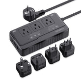 TREVOLTY frontal del convertidor mostrando tomas AC y USB para mayor conveniencia