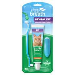 TropiClean kit frontal mostrando pasta y cepillo para higiene fácil
