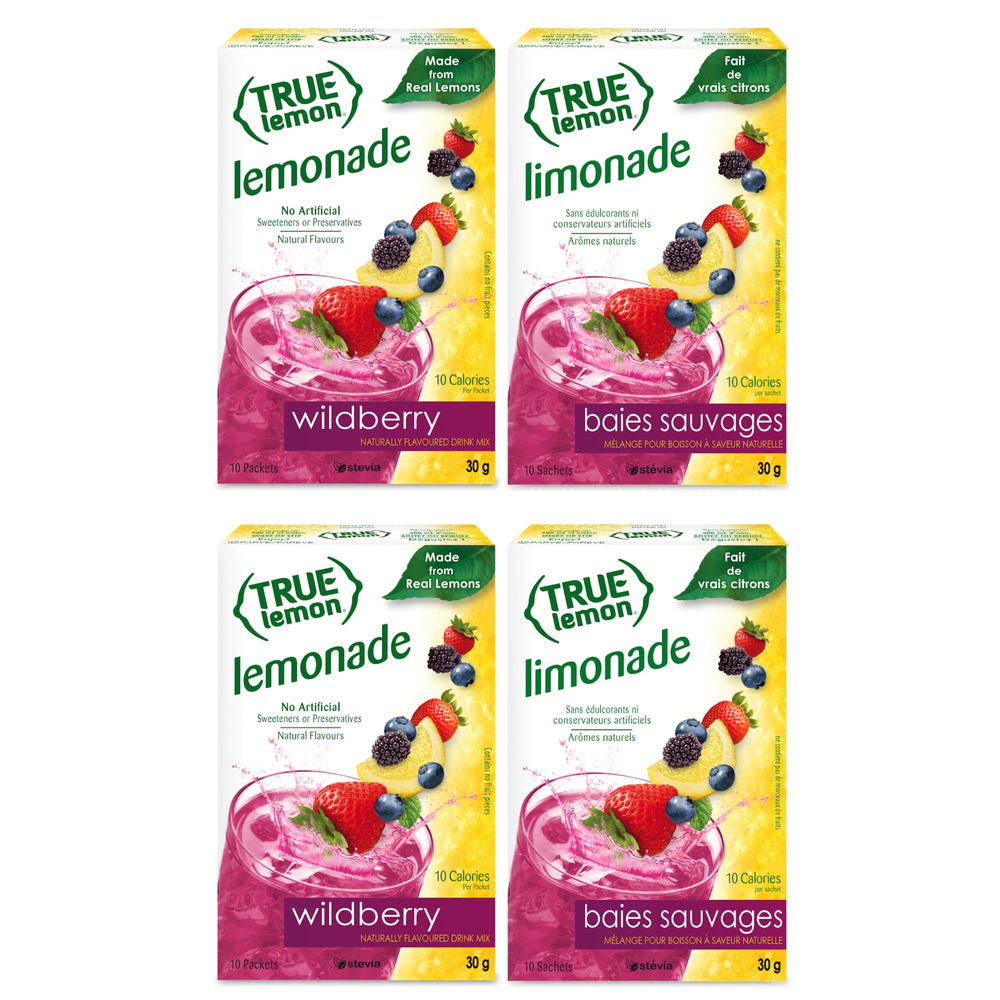 True Citrus caja frontal de True Lemon Wildberry Lemonade mostrando diseño y información