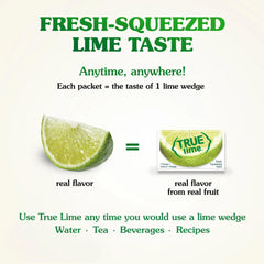 True Lime disolviéndose en agua clara para sabor refrescante sin calorías