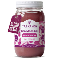 TrueSeaMoss frasco frontal mostrando etiqueta y capacidad 16oz