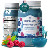 TrueSeaMoss frasco frontal mostrando gel y etiqueta clara