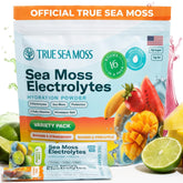 TrueSeaMoss envase frontal mostrando variedad pack y portabilidad para hidratación