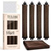 TULOBI empaque frontal del set mostrando rulos y accesorios para peinar sin calor