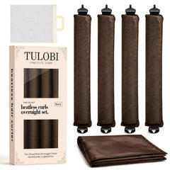 TULOBI empaque frontal del set mostrando rulos y accesorios para peinar sin calor