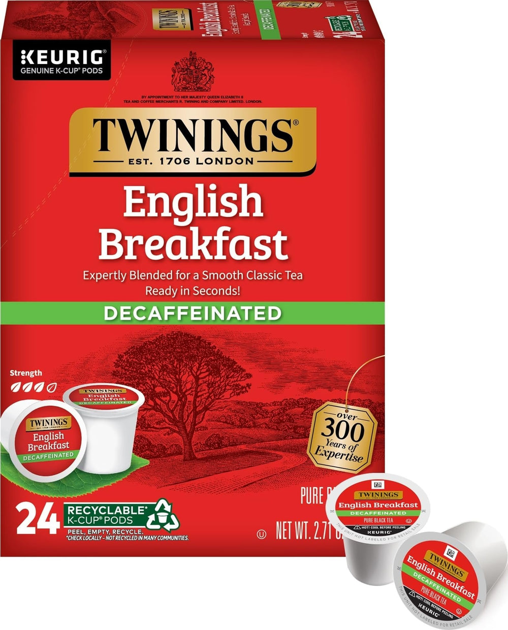 Twinings caja frontal mostrando 24 cápsulas y sabor clásico robusto