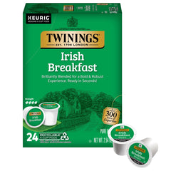Twinings caja frontal mostrando 24 K-Cups y comodidad de preparación