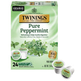 Twinings caja frontal de Pure Peppermint mostrando 24 cápsulas y marca