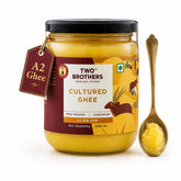 Two Brothers India Farms ghee A2 frente del envase mostrando pureza