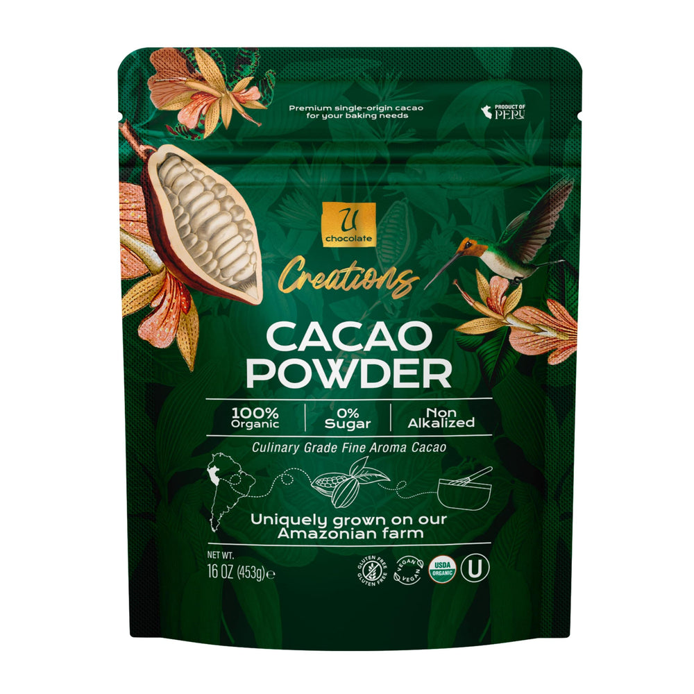 U Chocolate frente del paquete mostrando diseño y origen único, confianza en frescura