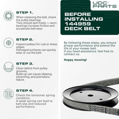 UDC Parts correa 144959 instalada en cubierta de 42" demostrando compatibilidad