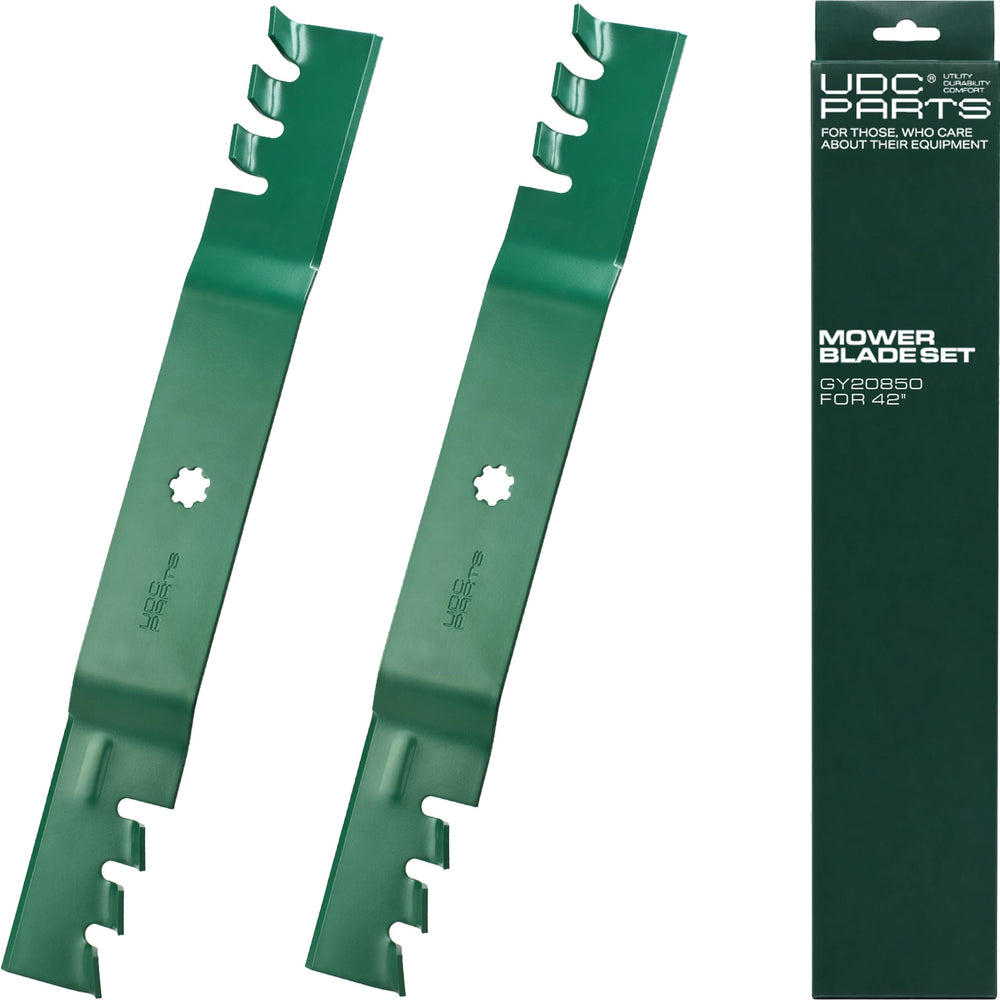 UDC Parts front packaging of 42-inch replacement blades showing product and compatibility benefits