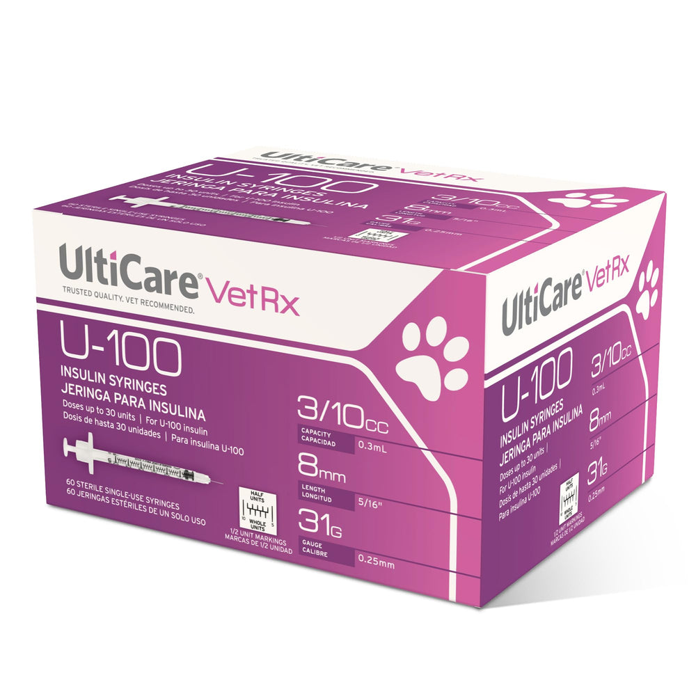 UltiCare caja frontal mostrando 60 jeringas, beneficio inventario fiable