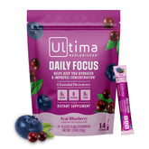 Ultima Replenisher frontal del paquete mostrando stickpacks y sabor