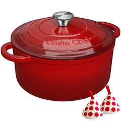 Umite Chef vista frontal de la olla holandesa roja, elegante y resistente