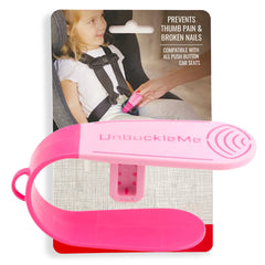UnbuckleMe vista frontal del empaque rosa mostrando la herramienta y beneficio de facilidad