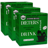 Uncle Lee's Tea vista frontal del empaque mostrando tres cajas y beneficios claros