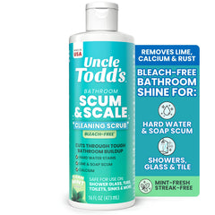 Uncle Todd's frontal del envase mostrando tamaño y etiqueta, práctico en baños