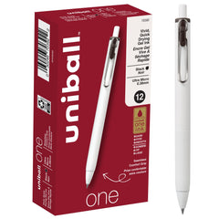 Uniball One pack frontal mostrando 12 bolígrafos y embalaje claro