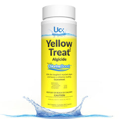 United Chemical Yellow Treat poured into pool, demonstrates fast treatment and clearer water