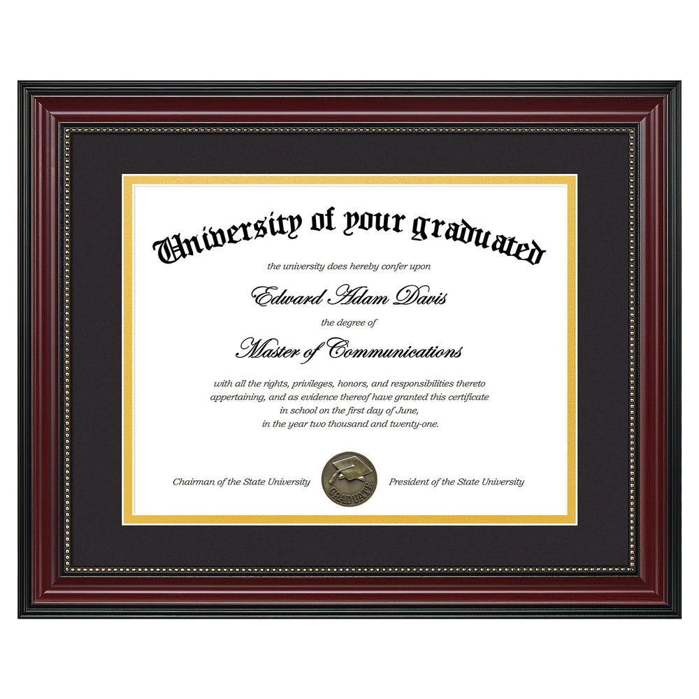 upsimples vista frontal del marco mostrando diploma elegantemente enmarcado y profesional