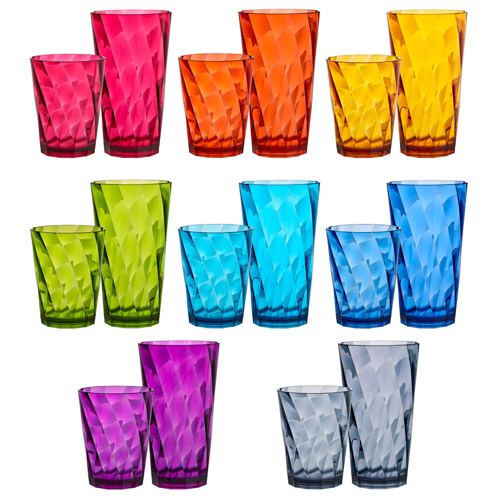 US Acrylic vasos frente conjunto mostrando variedad de colores y beneficio estético