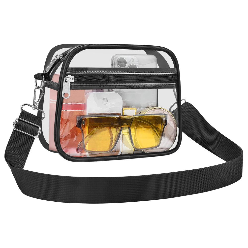 USPECLARE bolso transparente frontal mostrando diseño y aprobación para estadios