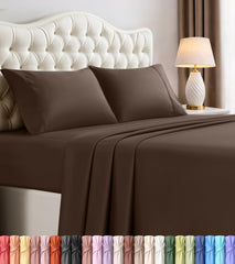 Utopia Bedding vista frontal del set marrón mostrando el empaque y acabado elegante