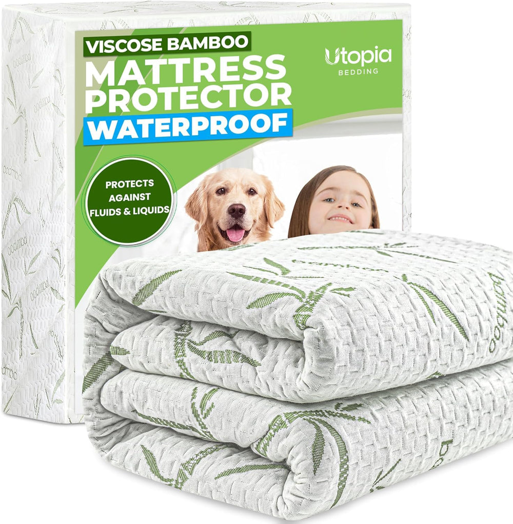 Utopia Bedding vista frontal del protector King mostrando ajuste y acabado