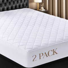 Utopia Bedding frontal del protector en empaque mostrando pack y beneficios de confort