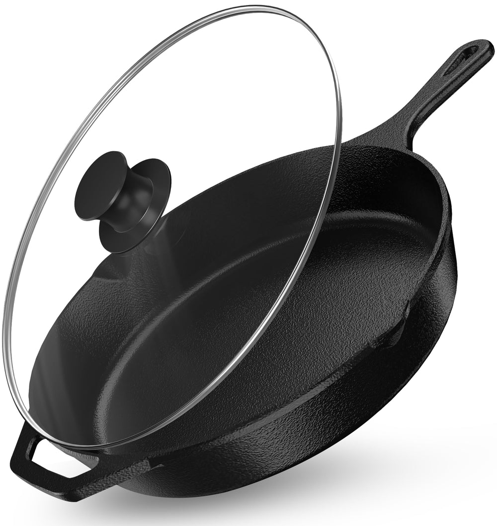 Utopia Kitchen sartén frontal mostrando acabado negro y tamaño 12 pulgadas para cocinar mejor